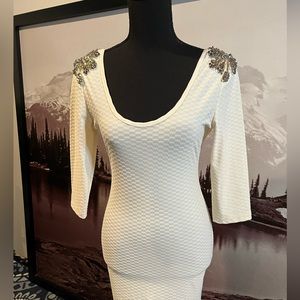 Cream Polyester and Spandex Dress